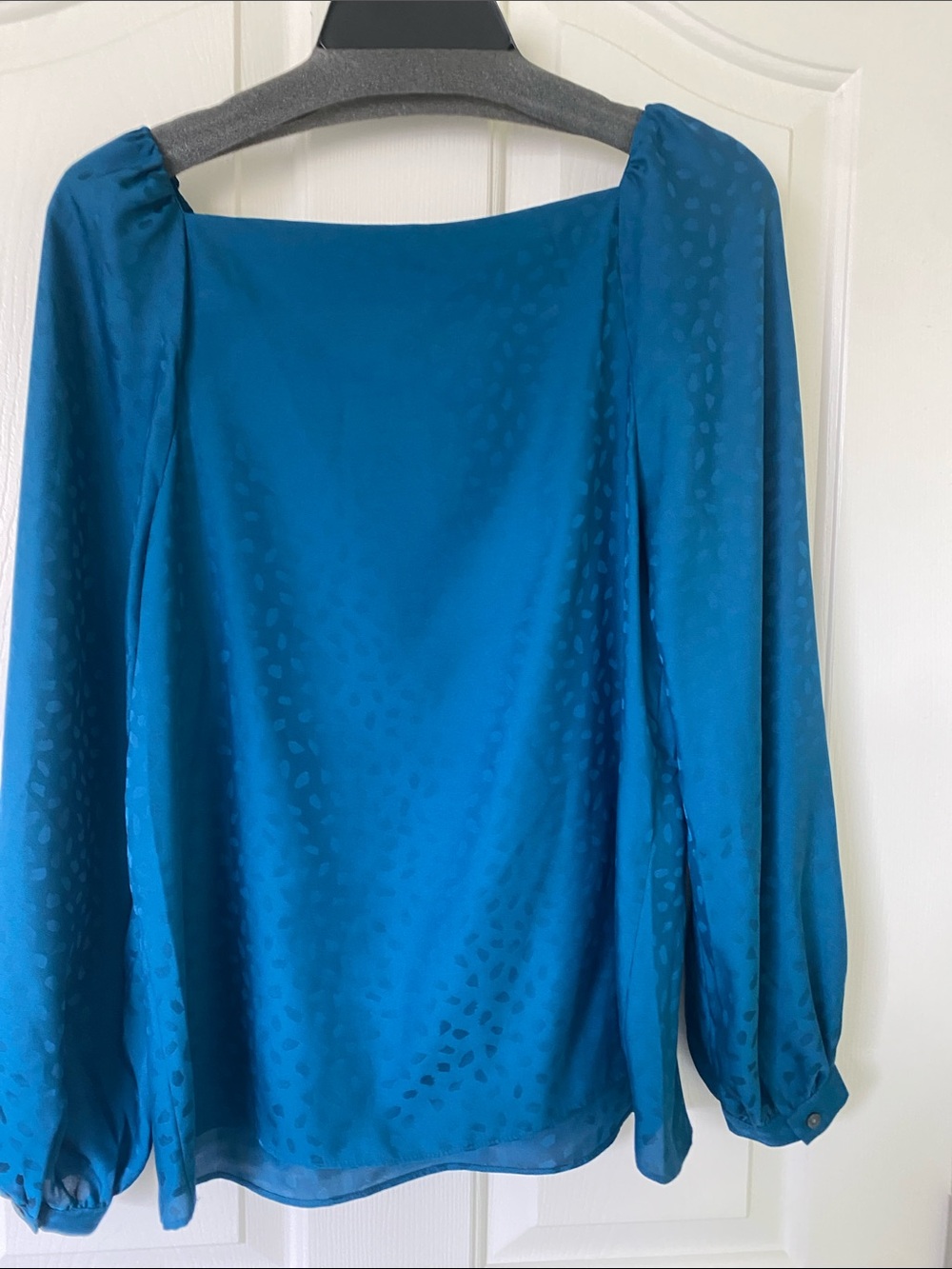 Ann Taylor Teal Satin Scoop Neck Blouse - Picture 5 of 7